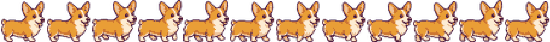 The twelve-frame walk cycle laid out as a horizontal sprite strip